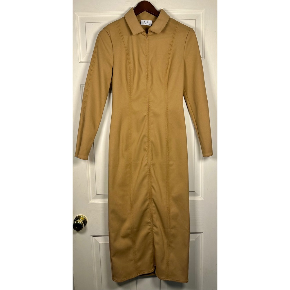 SIR the Label Camel Tan Andre Zip Front Collared Midi Dress‎ Long Sleeve Size 4